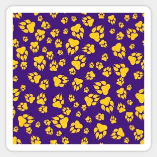 Tiger Paw Prints Pattern Gold on Purple Digital Design Sticker